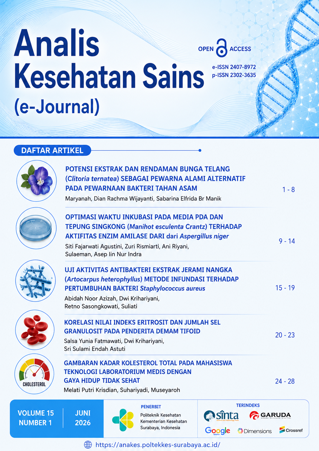 					View Vol. 15 No. 1 (2026): Analis Kesehatan Sains
				